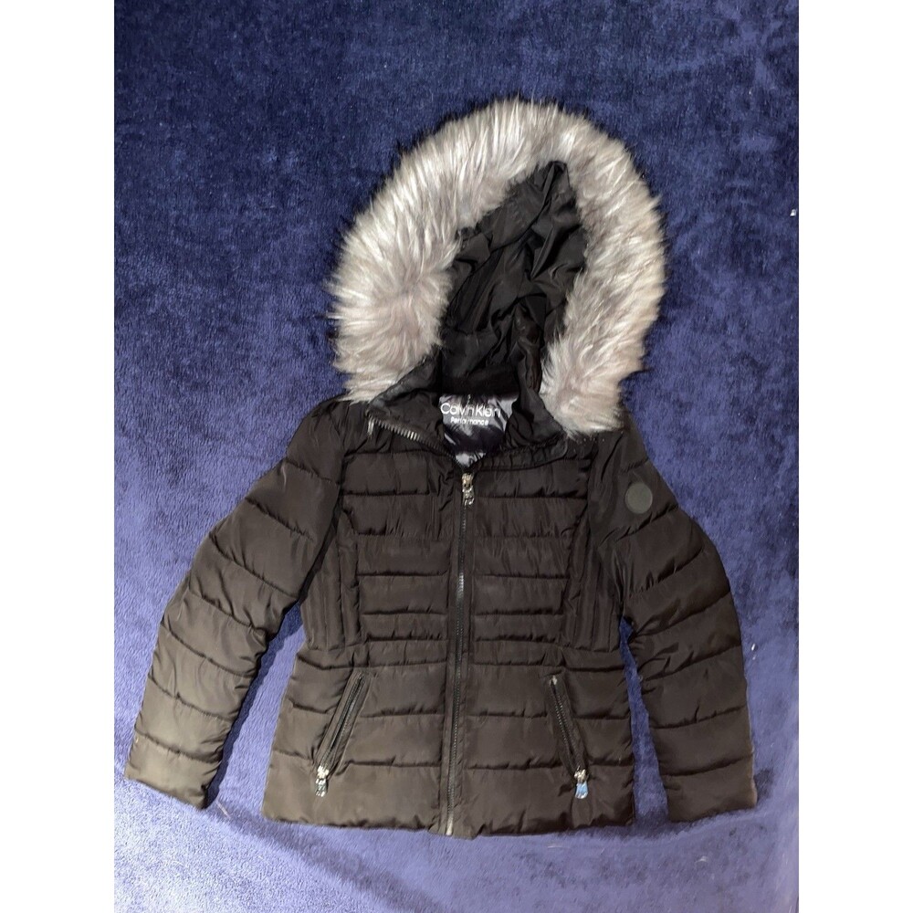 Calvin Klein Performance Women's Black Faux Fur Hood Coat Jacket Size X-Small